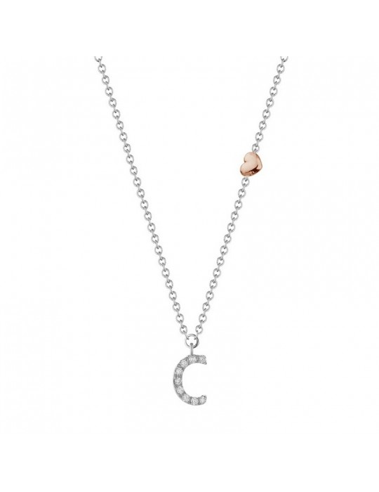 Collana Buonocore - You Are - Oro Bianco 18 carati - Lettera C - Diamanti 0,04 ct - 012C-C-DW