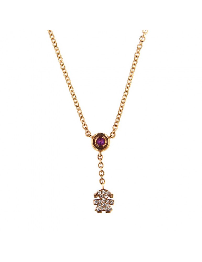 Buonocore Necklace - in 18k Rose Gold with Baby Girl Pendant and Natural Diamonds 0.07 ct - 0
