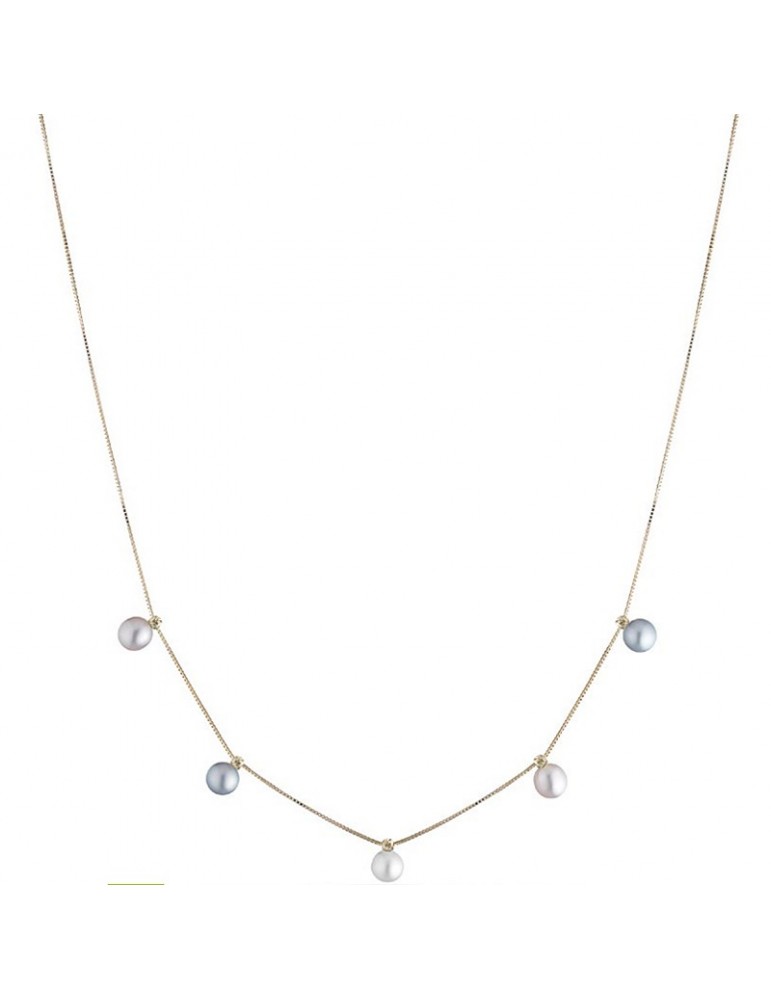 Lelune Necklace - Classic in 18K Yellow Gold with 4-4.5mm Multicolor Freshwater Pearls - 0