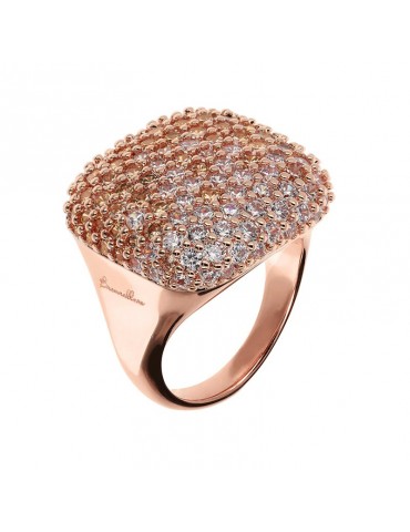 Bronzallure Ring for Women - Altissima Rose Gold Square Chevalier with Pavé Cubic Zirconia Champagne - Size 16 - 0