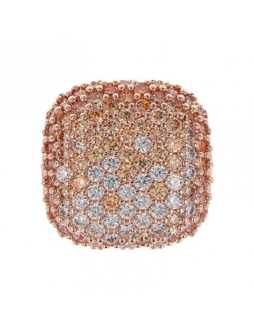 Bronzallure Ring for Women - Altissima Rose Gold Square Chevalier with Pavé Cubic Zirconia Champagne - Size 16 - 0 2