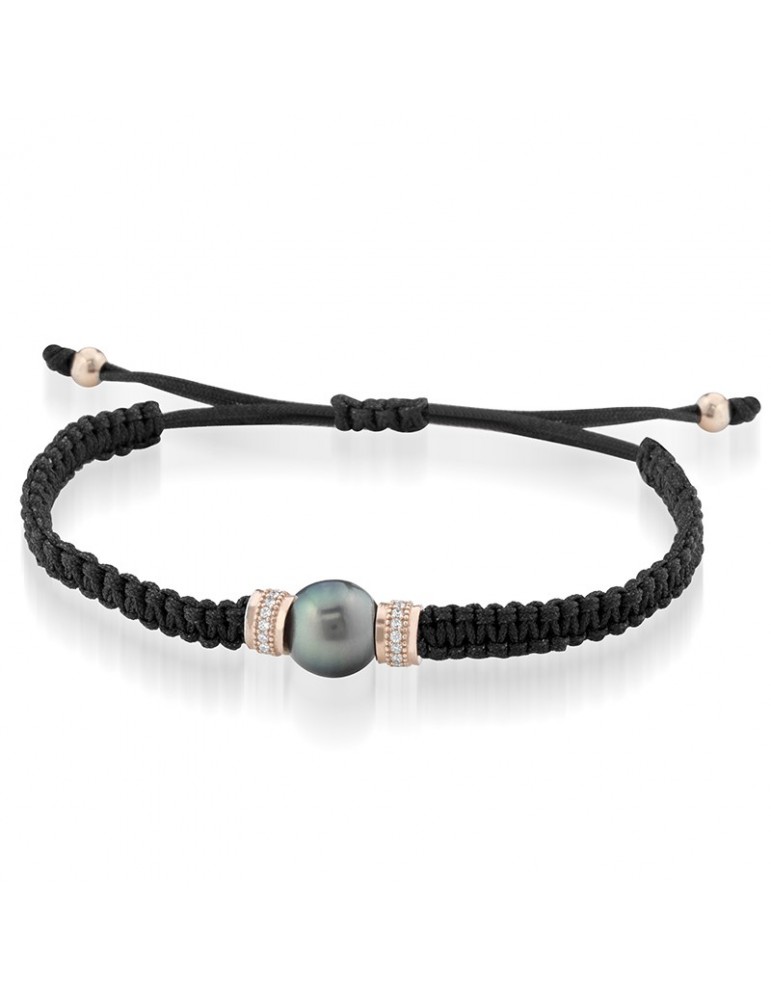 Lelune Bracelet - Glamor BlackMoon with Black Cord and Tahitian Pearl 9-10mm - 0