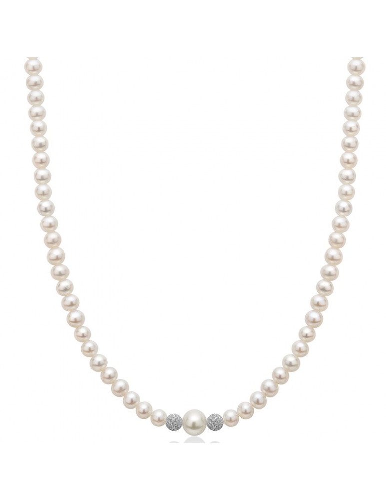 Miluna Women's Necklace - Boule and Fantasy with Freshwater Pearls and Dotted Boules - 0