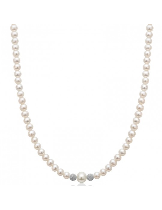Miluna Women's Necklace - Boule and Fantasy with Freshwater Pearls and Dotted Boules - 0