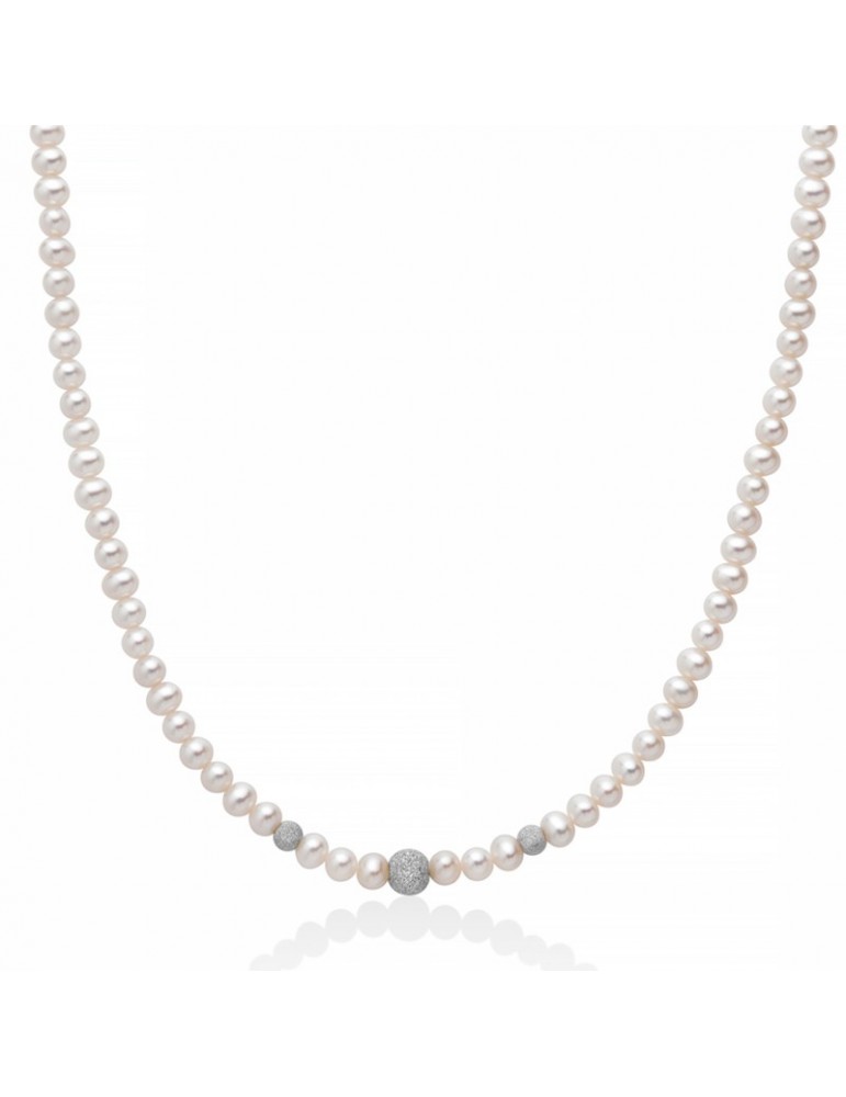 Miluna Women's Necklace - Boule and Fantasy with Freshwater Pearls and Three Dotted Boules - 0