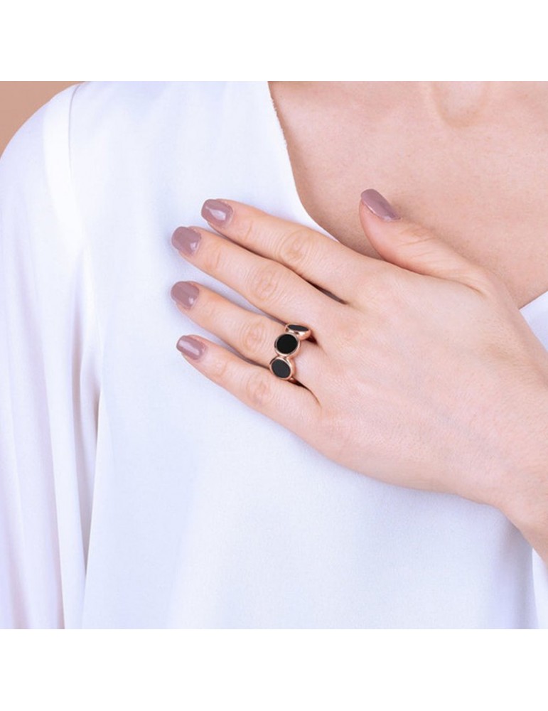 Anello Bronzallure - Alba - Rose Gold -Dischi-Onice Nero-WSBZ01756BO16