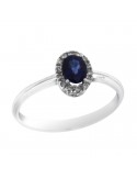 Davite & Delucchi Ring - 18k White Gold Rosette with Natural Diamonds and 0.45 ct Sapphire - 0