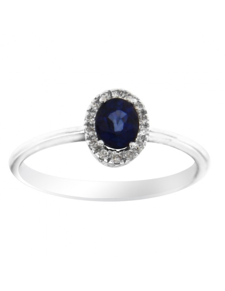 Davite & Delucchi Ring - 18k White Gold Rosette with Natural Diamonds and 0.45 ct Sapphire - 0