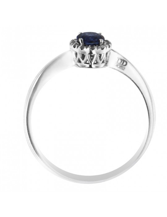 Davite & Delucchi Ring - 18k White Gold Rosette with Natural Diamonds and 0.45 ct Sapphire - 0