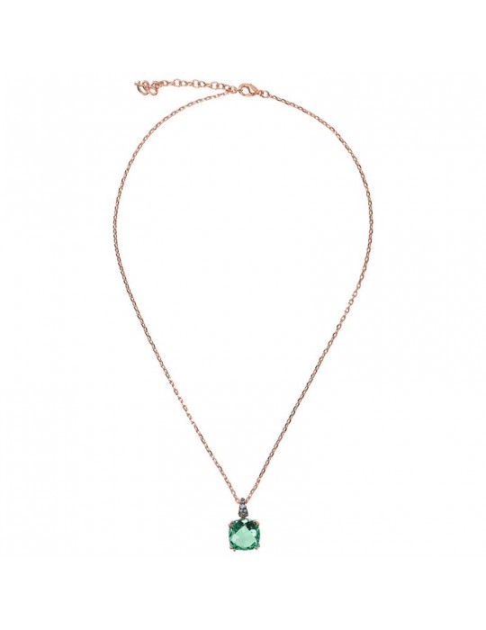 Bronzallure Necklace for Women - Precious Rose Gold Choker with Rolò Chain and Green Prism Gem - 0