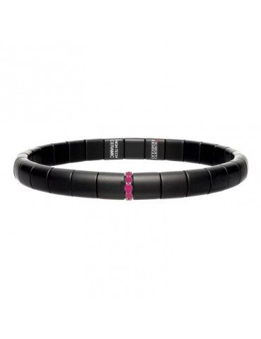 Bracciale Roberto Demeglio - Pura - Ceramica Nera Satinata - Rubini 0,08 ct - PU4N7RUORS