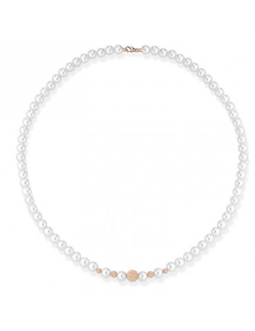 Lelune - Young Necklace with 5.5-6mm Freshwater Pearls and Speckled 18k Rose Gold Spheres - 0