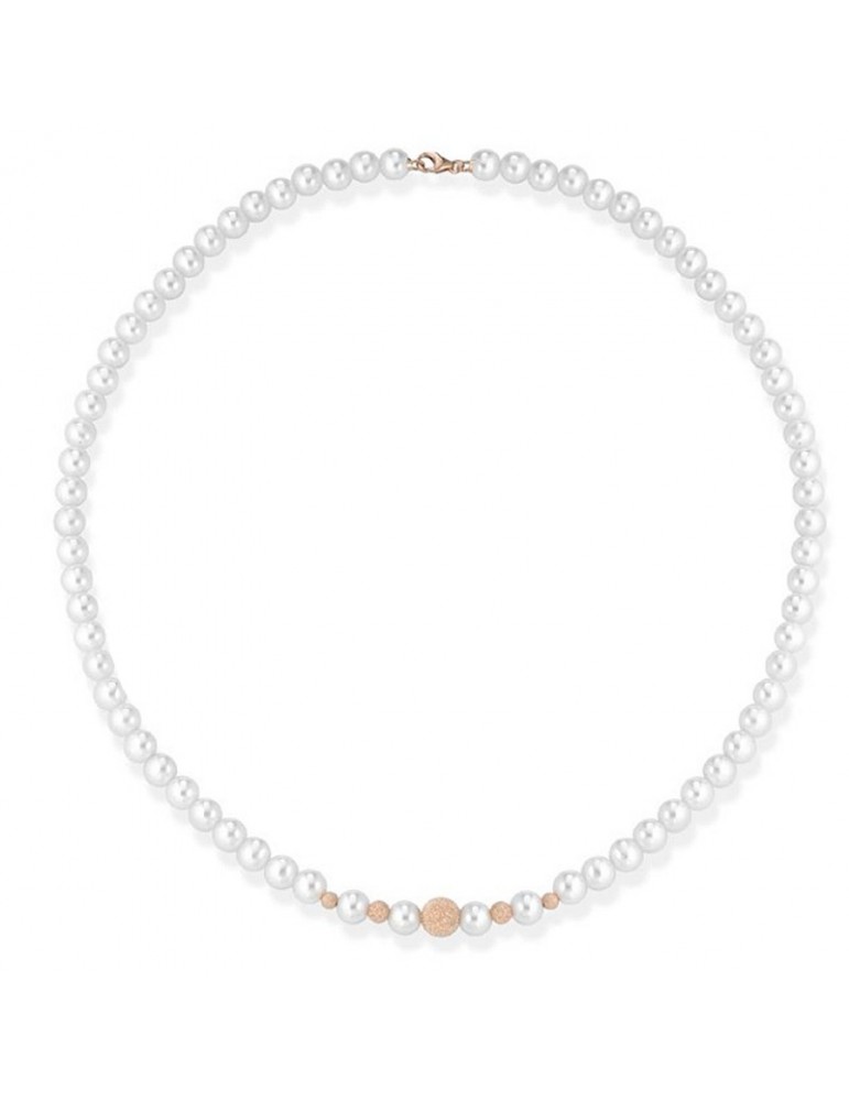 Lelune - Young Necklace with 5.5-6mm Freshwater Pearls and Speckled 18k Rose Gold Spheres - 0