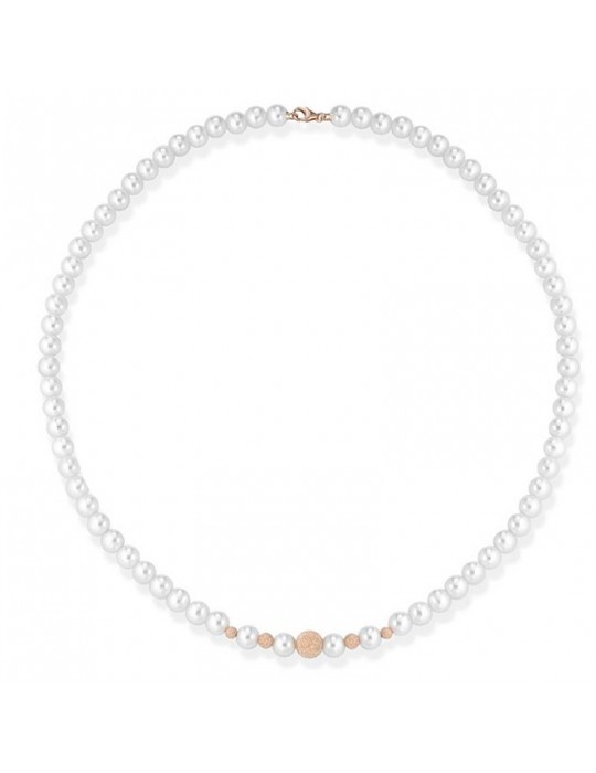 Lelune - Young Necklace with 5.5-6mm Freshwater Pearls and Speckled 18k Rose Gold Spheres - 0