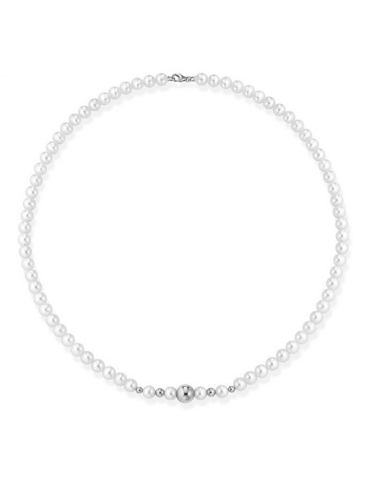 Collana Lelune - Young - Perle Freshwater 5,5-6mm - Sfere - Oro Bianco - LLNK294