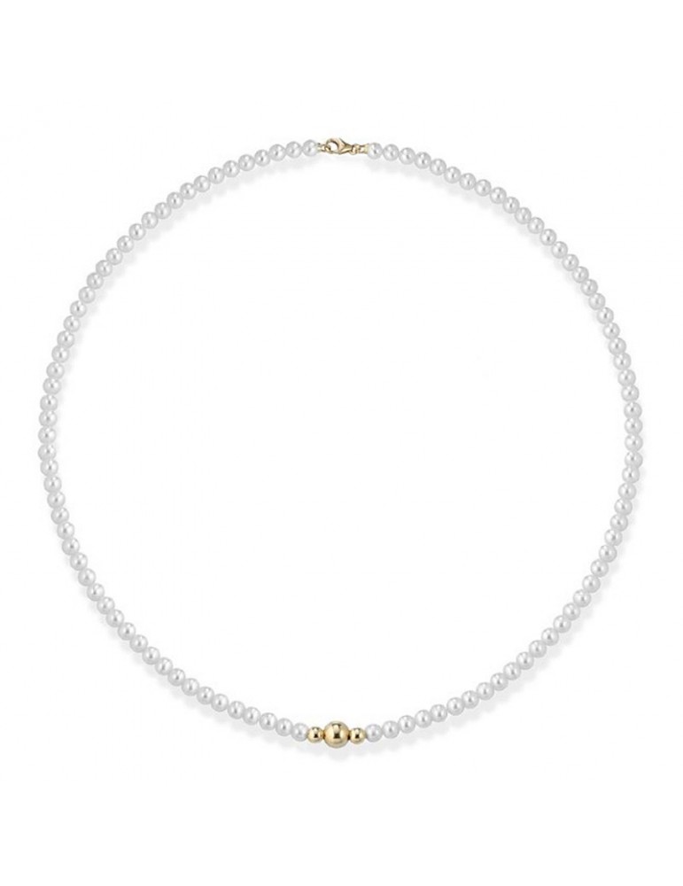 Lelune - Young Necklace with 4.5-5mm Freshwater Pearls and 18k Yellow Gold Spheres - 0
