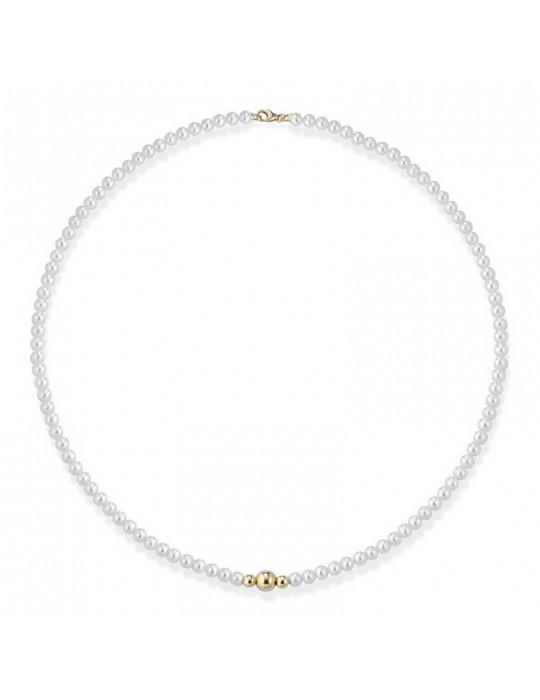 Lelune - Young Necklace with 4.5-5mm Freshwater Pearls and 18k Yellow Gold Spheres - 0