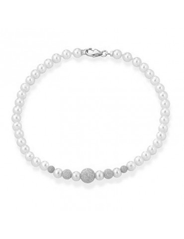 Lelune - Young Bracelet with 4.5-5mm Freshwater Pearls and Dotted 18k White Gold Spheres - 0