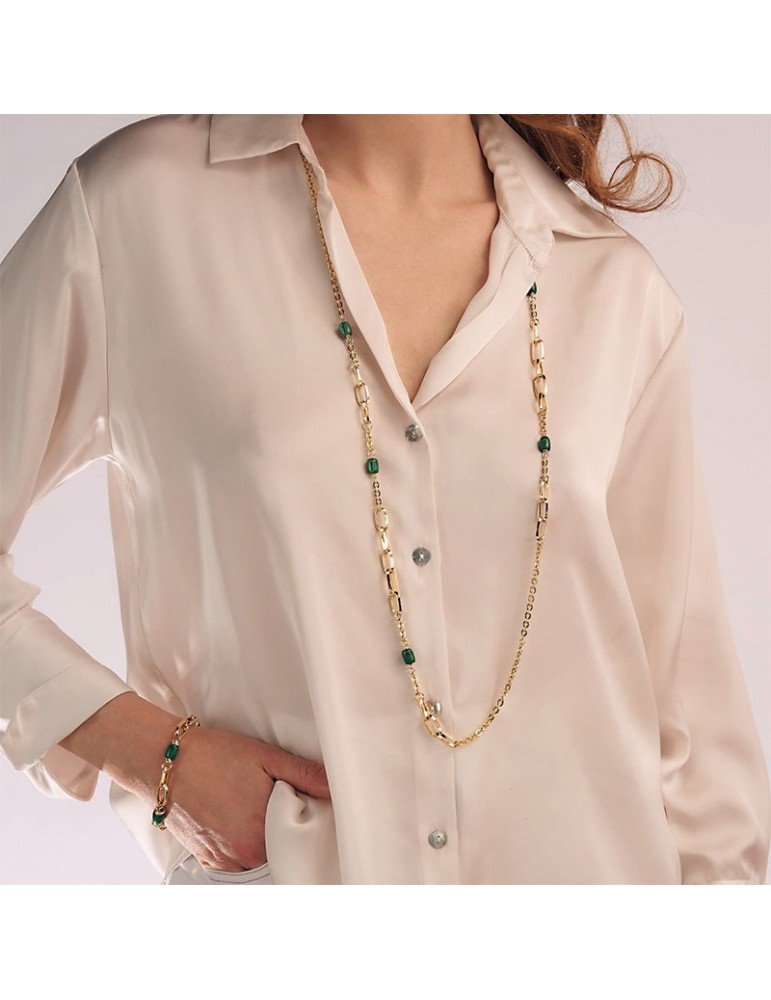 Unoaerre necklace - Long - Gold - Forzatina chain - Malachite - 10EXH0024G-1AR