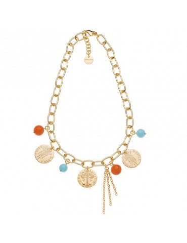 Unoaerre Necklace - Choker - Coins - Colored Pearls - 15EXH0014