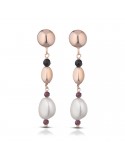 Lelune Glamour Woman's Ruby Earrings with Pearls and Agate - 0