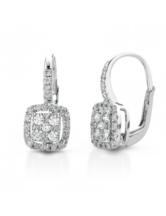 Lelune Diamonds Earrings - 18k White Gold Square Earrings with Natural Diamonds 0.60 ct - 0