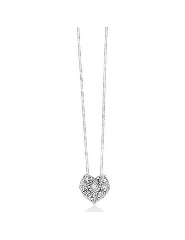 Miluna Necklace - Premium Diamonds Heart Pendant in 18 White Gold with Natural Diamonds - 0