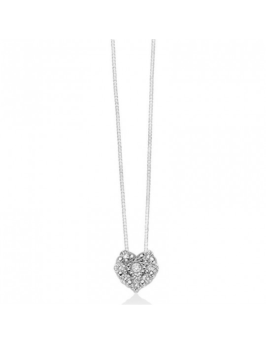 Collana Miluna - Pendente Cuore - Oro Bianco 18 - Diamanti - CLD4573