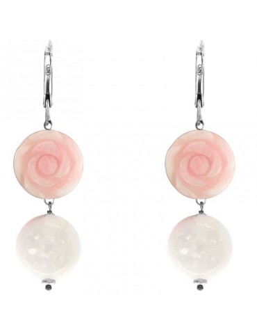 Orecchini Miluna - Pendenti - Quarzo Rosa - Fiore - Giada - ERD2017