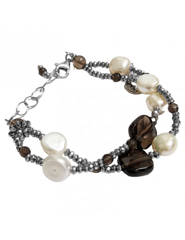 Bracciale Lelune Glamour - Perle Barocche - Quarzo Fumè - LGBR83CH 2