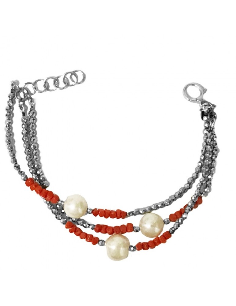 Della Rovere Bracelet - Baroque Pearls - Red Coral - DR159