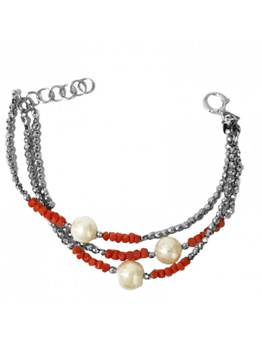 Della Rovere Bracelet - Baroque Pearls - Red Coral - DR159