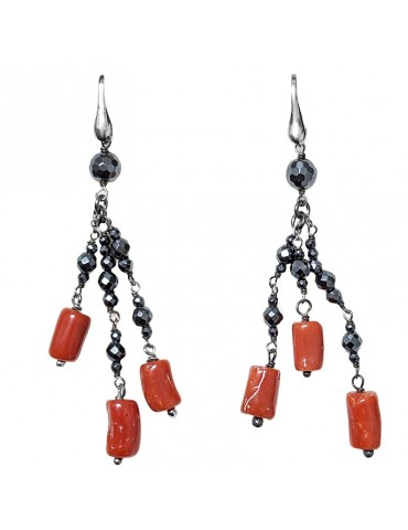 Orecchini Della Rovere - Pendenti - Ematite - Corallo Rosso - ORDRP052