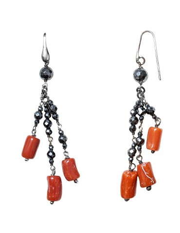 Orecchini Della Rovere - Pendenti - Ematite - Corallo Rosso - ORDRP052 2