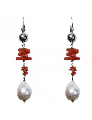 Della Rovere Earrings - Pendants - Baroque Pearls - Coral -ORDRP084