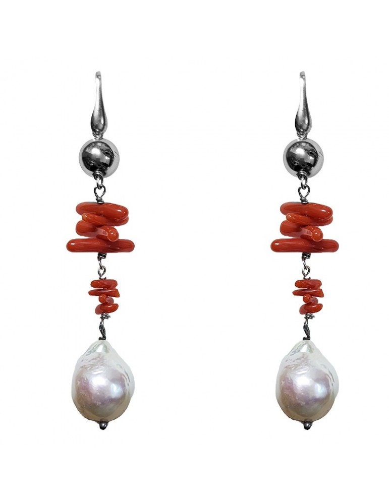 Della Rovere Earrings - Pendants - Baroque Pearls - Coral -ORDRP084