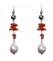 Della Rovere Earrings - Pendants in 925% Silver, Baroque Pearls and Coral