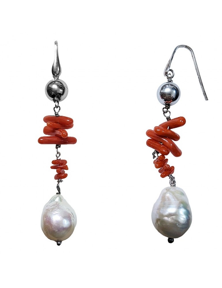 Orecchini Della Rovere - Pendenti - Perle Barocche - Corallo -ORDRP084