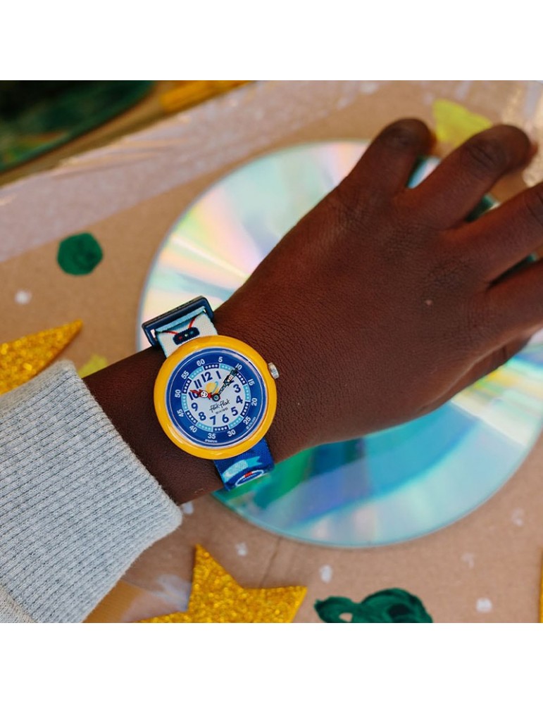 Flik Flak Watch - Astrodreams - Yellow -32mm-Blue-Astronauti-FBNP216
