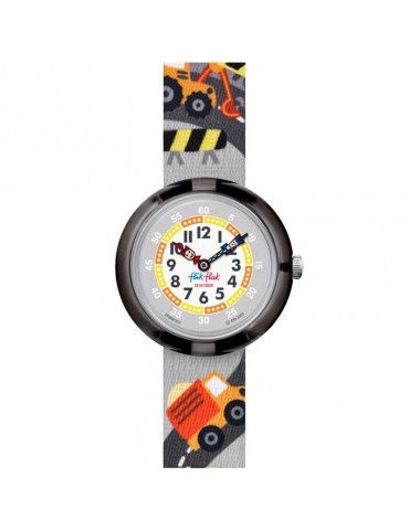 Flik Flak Watch - Build It Up-32mm-Grey-Trucks-Excavators-FBNP217