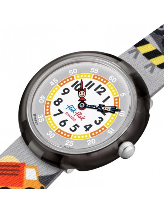 Orologio Flik Flak - Build It Up-32mm-Grigio-Camion-Scavatrici-FBNP217