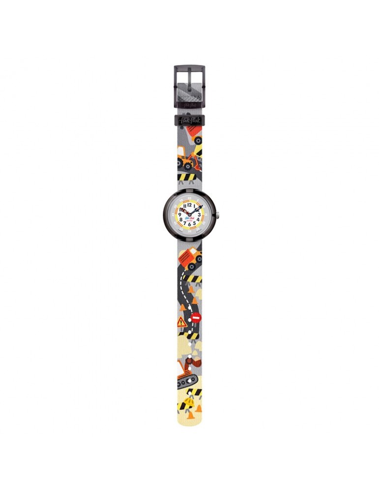 Orologio Flik Flak - Build It Up-32mm-Grigio-Camion-Scavatrici-FBNP217