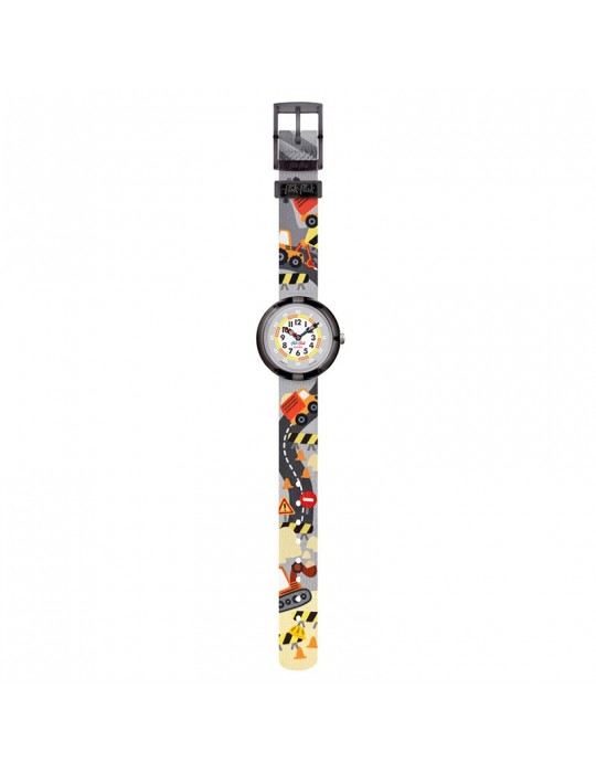 Orologio Flik Flak - Build It Up-32mm-Grigio-Camion-Scavatrici-FBNP217