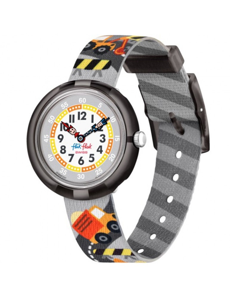 Orologio Flik Flak - Build It Up-32mm-Grigio-Camion-Scavatrici-FBNP217