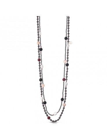 Collana Lelune Glamour - Ruby Multifilo - Perle - Agata Nera - LGNK251