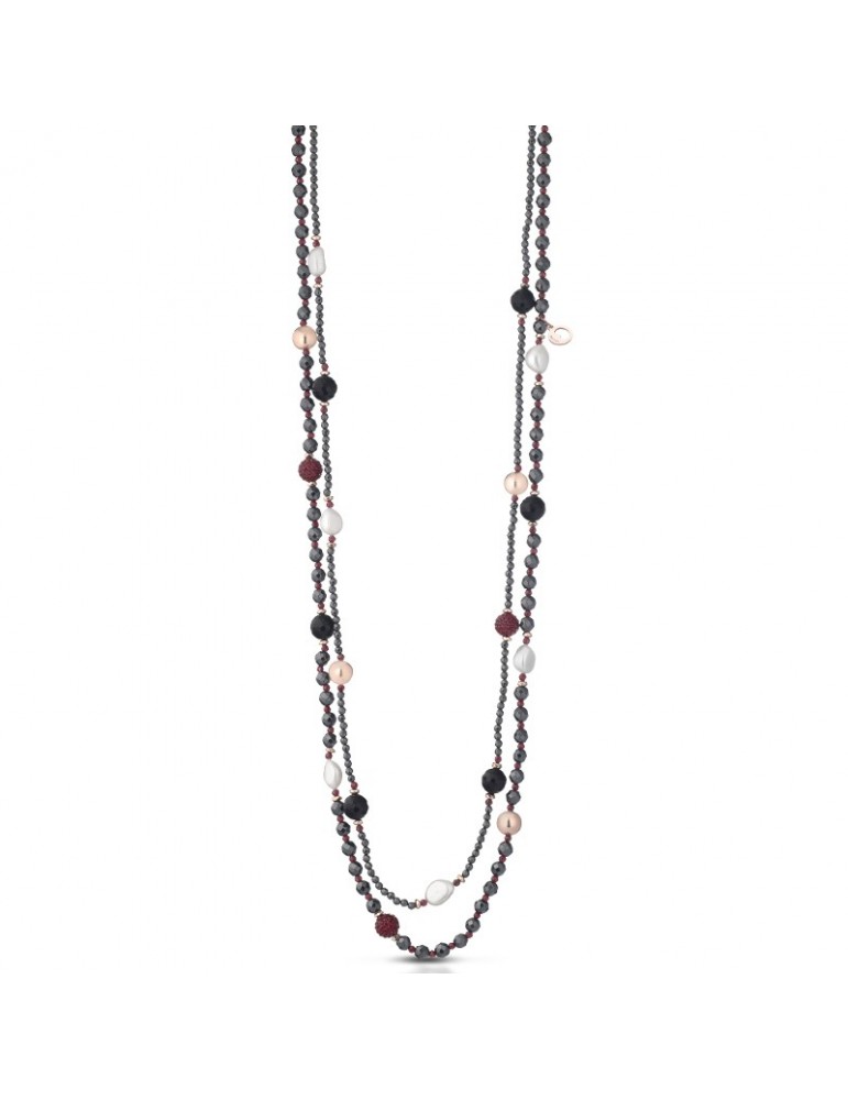 Collana Lelune Glamour - Ruby Multifilo - Perle - Agata Nera - LGNK251