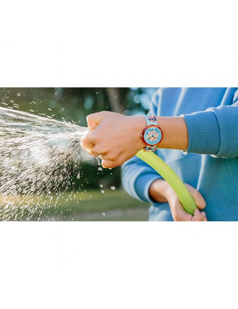 Flik Flak Watch-Fire Stopper-Red-32mm-Blue-Firefighter Elephants-FBNP218