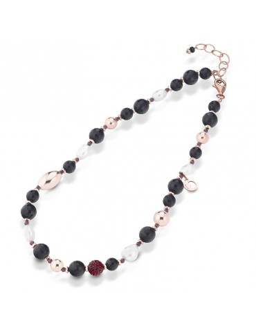 Lelune Glamour Ruby Necklace with Pearls and Black Agate for Women - 0
