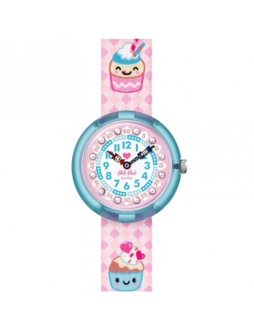 Flik Flak Watch - Bake It Up - Turquoise - 32mm-Pink-Cupcake-FBNP219