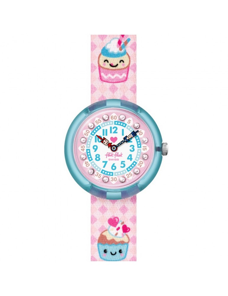 Flik Flak Watch - Bake It Up - Turquoise - 32mm-Pink-Cupcake-FBNP219